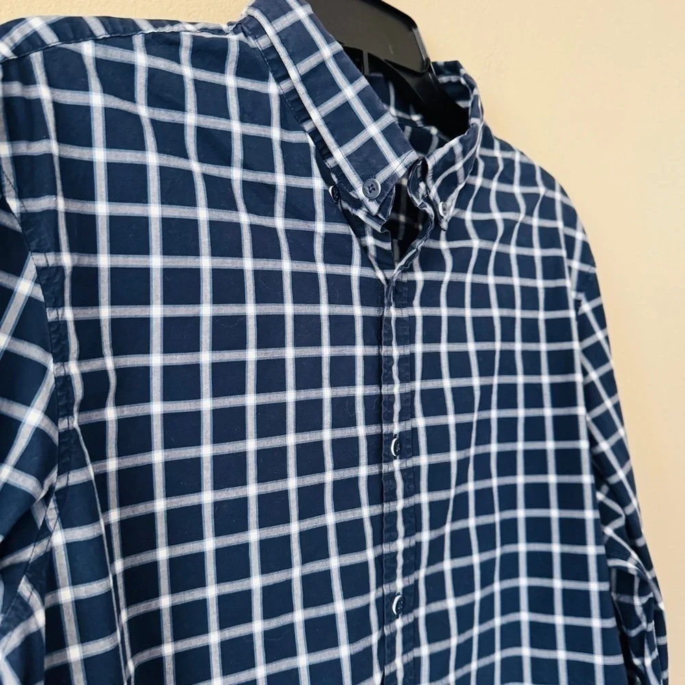 Michael Kors Men's Navy White Plaid Checker Button Down Shirt Size XL